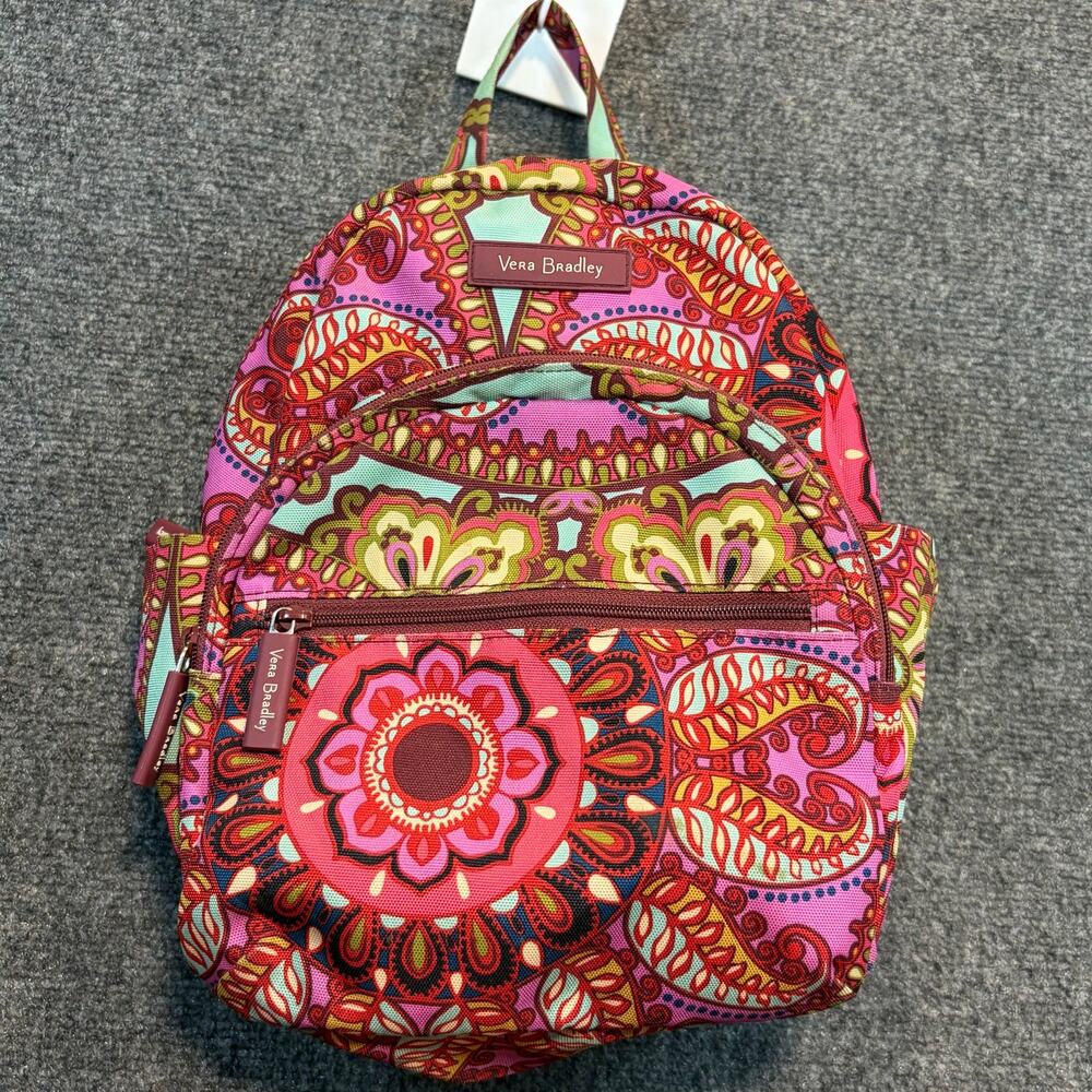 Vera Bradley Lilli Bell Nylon Campus Backpack Pink Orange Paisley Floral Bookbag